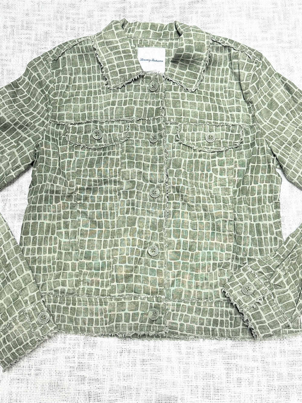 Tommy Bahama Crocodiles Two Palm Button Up Raw Edge Jacket π Size Small